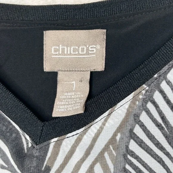 Chico Women's Small ( 1 ) Black & White Sheer Blouse Sleeve Under Black Tank - Picture 7 of 9